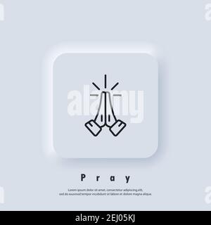 Pray icon. Hands folded in prayer icon. Pray logo. Request, entreaty, please. Vector. UI icon. Neumorphic UI UX white user interface web button. Neumo Stock Vector