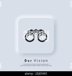 Overview icon. Our vision and mission logo. Binocular icon. Zoom icons. Business goal concept. Vector. UI icon. Neumorphic UI UX white user interface Stock Vector