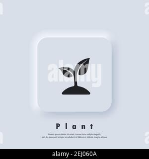 Seedling icon. Ecology logo. Sprout icons. Vector. UI icon. Neumorphic UI UX white user interface web button. Neumorphism Stock Vector