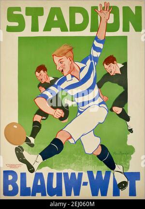 Football poster celebrating Dutch team Blauw-Wit designed by Arnold van Roessel - 1900-1945 Stock Photo