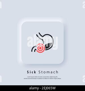 Stomachache icon. Healthy stomach icons. Sick stomach logo. Stomach ache sign. Gastrointestinal icon. Vector. UI icon. Neumorphic UI UX white user int Stock Vector