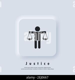 Justice logo. Scale icon. Ethics icon. Law icons. Vector. UI icon. Neumorphic UI UX white user interface web button. Neumorphism Stock Vector