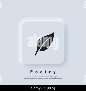 Feather icon. Writing pen icon. Vector. UI icon. Neumorphic UI UX white user interface web button. Neumorphism Stock Vector