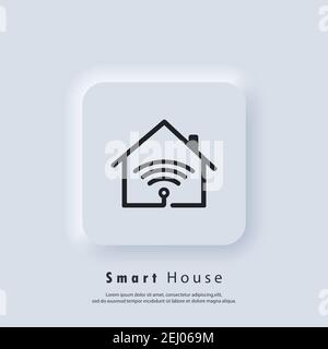 Smart house logo. Smart house icon. Home automation. The concept of a home system with wireless centralized control. Vector. UI icon. Neumorphic UI UX Stock Vector