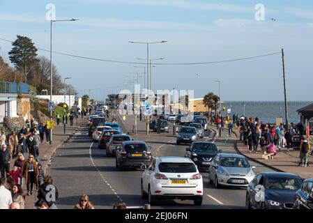 Southend on Sea Essex UK. 20th Feb 2021. The warm and sunny