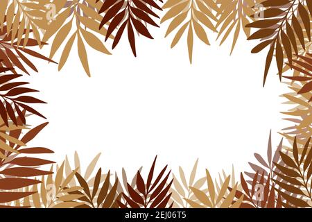 Floral frame with colorful exotic branches on white background. Ornate border with tropic leaves. Vector stock illustration for wallpaper, posters Stock Vector