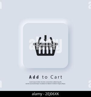 Add to cart button icon. Shopping basket icon. Vector. UI icon. Neumorphic UI UX white user interface web button. Neumorphism Stock Vector