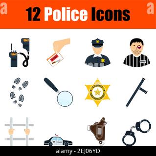 Police Icon Set. Flat Design. Fully editable vector illustration. Text expanded. Stock Vector