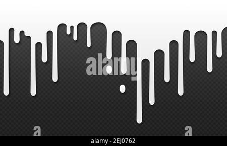 Paint white dripping. Dripping milk drops, melted white liquid yoghurt. Isolated on transparent background. Vector illustration EPS 10 Stock Vector