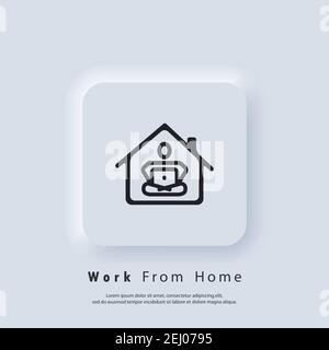 Work from home. Freelance. Career, work during quarantine. Webinar, online conferences. Vector. Neumorphic UI UX white user interface web button. Neum Stock Vector
