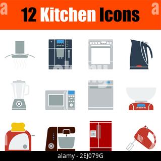 Kitchen Icon Set. Flat Design. Fully editable vector illustration. Text expanded. Stock Vector