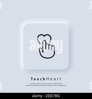 Touch heart icon. Human hand is pushing on heart icon. Love symbol, sign for wedding. Vector. Neumorphic UI UX white user interface web button. Neumor Stock Vector