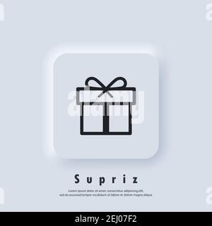 Surprise box icon. Amazing gift. Gift box logo. Special holiday, birthday. Vector EPS 10. UI icon. Neumorphic UI UX white user interface web button. N Stock Vector