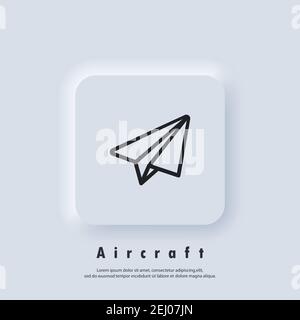 Paper airplane icon. Aircraft logo. Message icon. Vector EPS 10. UI icon. Neumorphic UI UX white user interface web button. Neumorphism Stock Vector