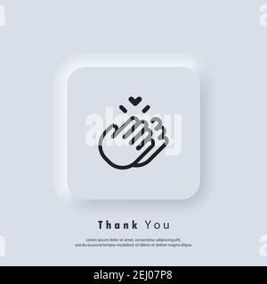 Sticker Thank you. Clapping Hands icon. Clap, applause icon. Vector. UI icon. Neumorphic UI UX white user interface web button. Stock Vector