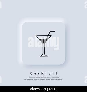 Cocktail icon. Alcoholic cocktails. Cocktail logo. Drink and champagne icon. Vector. UI icon. Neumorphic UI UX white user interface web button. Neumor Stock Vector