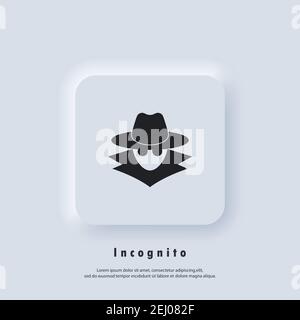 Incognito icon. Incognito logo. Browse in private. Spy agent, secret agent, hacker. Vector. UI icon. Neumorphic UI UX white user interface web button. Stock Vector