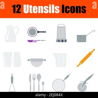 Utensils Icon Set. Flat Design. Fully editable vector illustration. Text expanded. Stock Vector