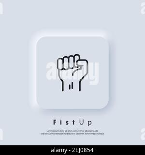 Fist up. Success, strenght concept. Fist of a man's hand. Protest. Vector. UI icon. Neumorphic UI UX white user interface web button. Stock Vector