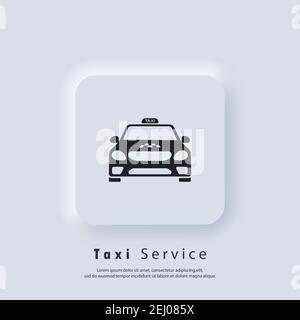 Taxi icon. Taxi service. Taxi logo. Car, vehicle, driver. Vector. UI icon. Neumorphic UI UX white user interface web button. Neumorphism Stock Vector