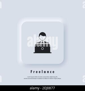 Freelance logo. Telework icon. Freelance. Career, work during quarantine. Vector. UI icon. Neumorphic UI UX white user interface web button. Stock Vector
