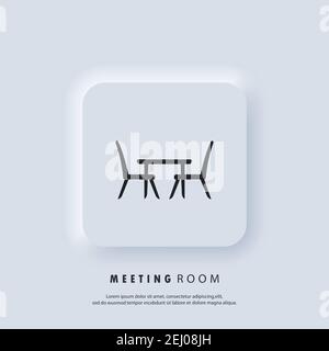 Conference meeting room, board flat icon. Concilium icon, business meeting. Office desk, chairs. Vector. UI icon. Neumorphic UI UX white user interfac Stock Vector