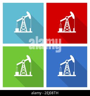 Industrial, oil pump icon set, flat design vector illustration in eps 10 for webdesign and mobile applications in four color options Stock Vector