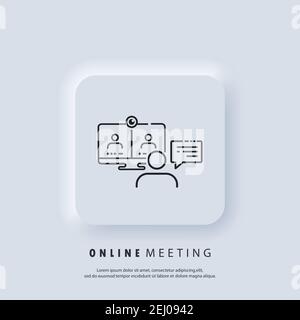 Online meeting. Live webinar banner. Watching on laptop online streaming, video training, seminar. Educational resources line icon. Internet education Stock Vector