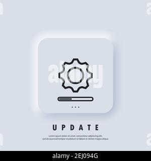 Update system icon. Concept of upgrade application progress icon. Loading and gear icon. Progress bar icon. System software update. Vector. Neumorphic Stock Vector