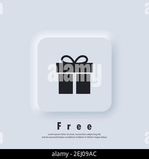 Free Gift logo. Surprise box icon. Amazing gift. Gift box logo. Special holiday, birthday. Vector EPS 10. UI icon. Neumorphic UI UX white user interfa Stock Vector