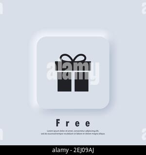 Free Gift logo. Surprise box icon. Amazing gift. Gift box logo. Special holiday, birthday. Vector EPS 10. UI icon. Neumorphic UI UX white user interfa Stock Vector
