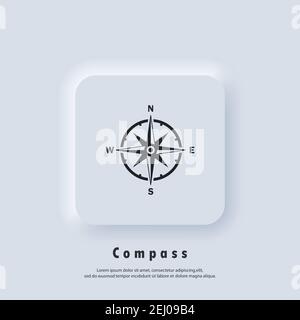 Compass logo. Wind rose icon. North, south, east and west. Vector. UI icon. Neumorphic UI UX white user interface web button. Stock Vector