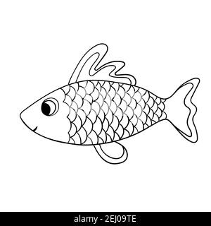 Cartoon cute fish. Hand drawing outline colouring pictures. Isolated items.  Suitable for children's coloring and prints. Adorable character for card  Stock Vector Image & Art - Alamy