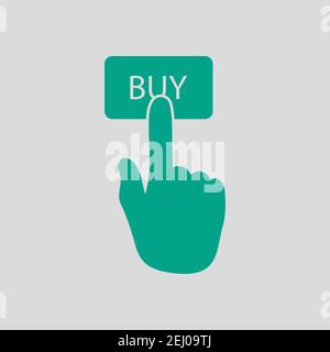 Finger Push The Buy Button Icon. Green on Gray Background. Vector Illustration. Stock Vector