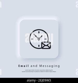 Email and messaging icon. Envelope with clock time. Email Icon. Newsletter logo. Email marketing campaign. Vector EPS 10. UI icon. Neumorphic UI UX wh Stock Vector