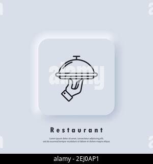 Restaurant icon. Food tray. Catering services icon. Vector. Neumorphic UI UX white user interface web button. Neumorphism Stock Vector