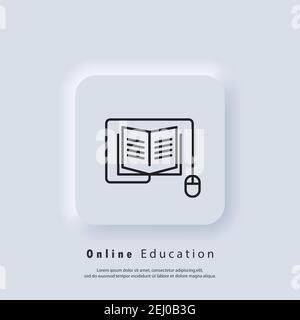 Electronic digital library. Internet education concept, e-learning resources, distant online courses. Vector. UI icon. Neumorphic UI UX white user int Stock Vector