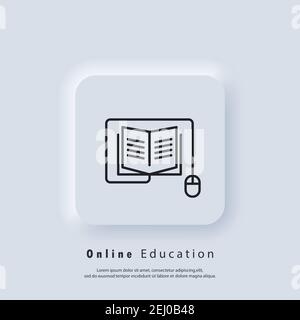Electronic digital library. Internet education concept, e-learning resources, distant online courses. Vector. UI icon. Neumorphic UI UX white user int Stock Vector