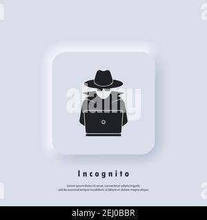 Incognito icon. Incognito logo. Browse in private. Spy agent, secret agent, hacker. Vector. UI icon. Neumorphic UI UX white user interface web button. Stock Vector