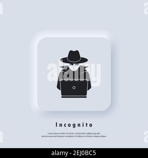 Incognito icon. Incognito logo. Browse in private. Spy agent, secret agent, hacker. Vector. UI icon. Neumorphic UI UX white user interface web button. Stock Vector