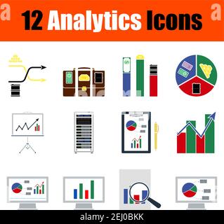 Analytics Icon Set. Flat Design. Fully editable vector illustration. Text expanded. Stock Vector