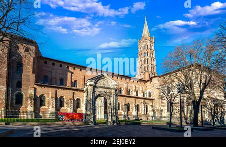 Saint Sernin Basilica in winter in Toulouse in Haute-Garonne, Occitanie, France Stock Photo