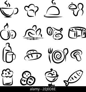 Hand drawn Restaurant icon set stock illustration Stock Vector