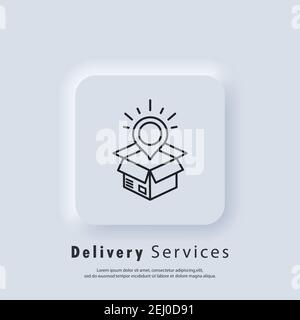 Delivery service icon. Fast delivery truck icons with box. Express delivery logo. Vector. UI icon. Distribution service. Neumorphic UI UX white user i Stock Vector