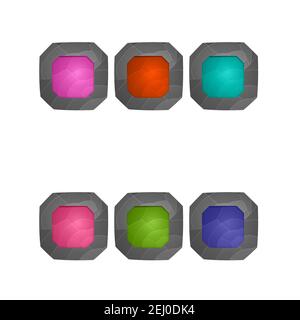 Gaming elements isolated on white background. Design for computer game. Symbols and icons. Collection squared buttons play for games and app Stock Vector