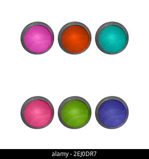 Gaming elements isolated on white background. Design for computer game. Symbols and icons. Collection of round buttons play for games and app. Differe Stock Vector