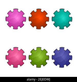 Gaming elements isolated on white background. Design for computer game. Symbols and icons. Collection buttons play for games and app. Different colors Stock Vector