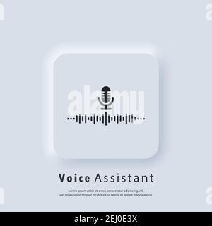 Voice Recognition icon. AI personal assistant and voice recognition icon. Microphone with soundwave. Vector. Neumorphic UI UX white user interface web Stock Vector
