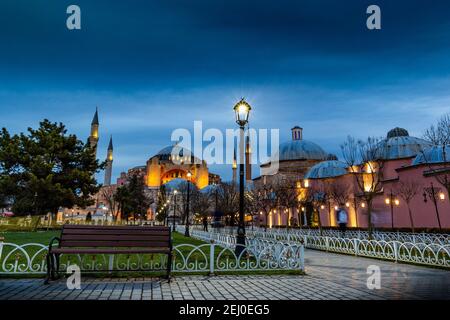 Hagia Sophia (Ayasofya). View from the Sultan Ahmet Park. Istanbul, Turkey. Stock Photo