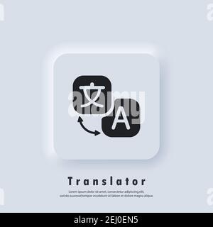 Online translation app. Translate. Language translator icon. Translator logo. Online Translator. Multilingual communication. Vector. Neumorphic UI UX Stock Vector